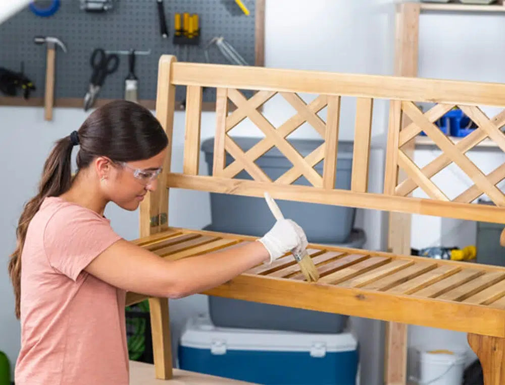 חידוש ספסל גינה בשמן טיק