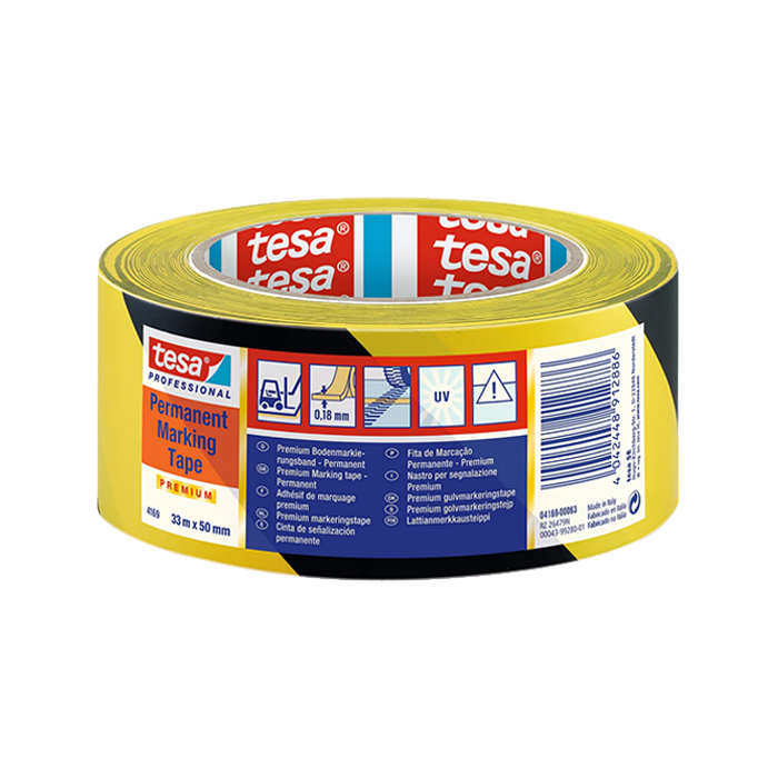 פלקס סרט לסימון רצפות 4169 Tesa צהוב שחור רוחב 50 מ"מ, אורך 33 מטר