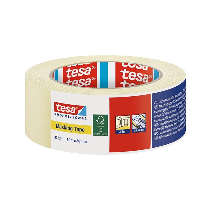 מסקינג טייפ מקצועי 4323 Tesa קרם רוחב 38 מ"מ, אורך 50 מטר
