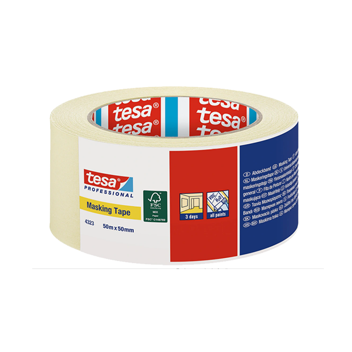 מסקינג טייפ מקצועי 4323 Tesa קרם רוחב 50 מ"מ, אורך 50 מטר
