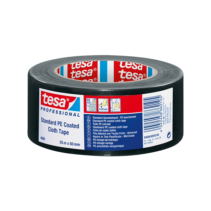 איזולירבנד חבלה איכותי בגוונים 4688 Tesa שחור רוחב 50 מ"מ, אורך 25 מטר