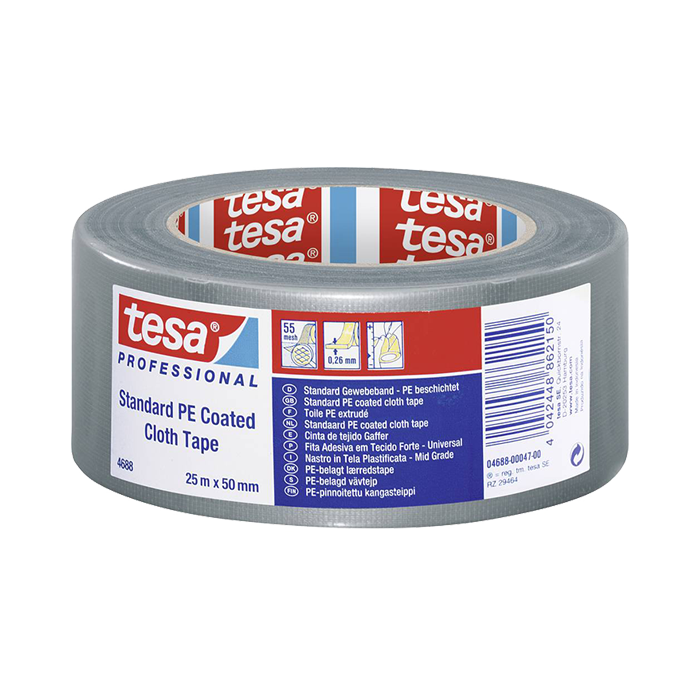 איזולירבנד חבלה איכותי בגוונים 4688 Tesa אפור רוחב 50 מ"מ, אורך 25 מטר