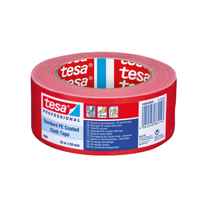 איזולירבנד חבלה איכותי בגוונים 4688 Tesa אדום רוחב 50 מ"מ, אורך 25 מטר