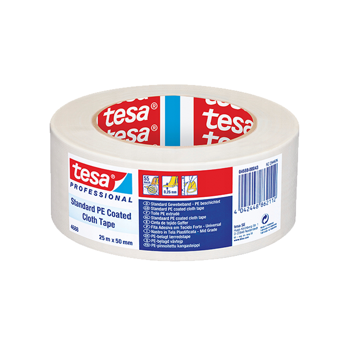 איזולירבנד חבלה איכותי בגוונים 4688 Tesa לבן רוחב 50 מ"מ, אורך 25 מטר