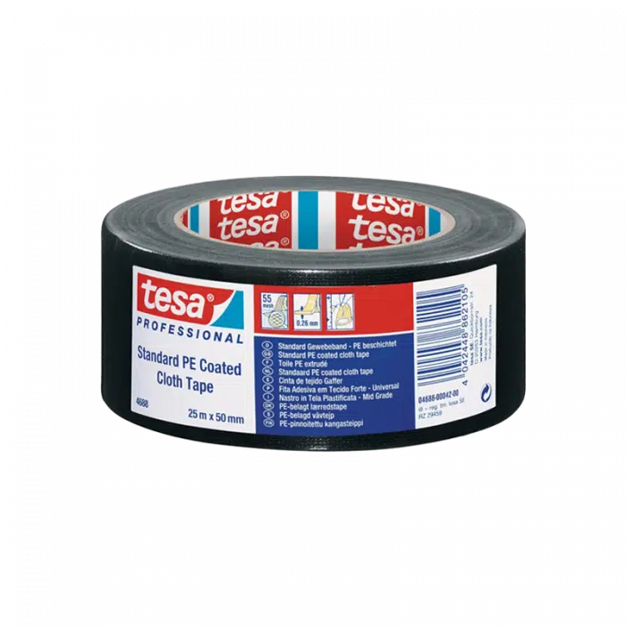 איזולירבנד חבלה איכותי בגוונים 4688 Tesa שחור רוחב 25 מ"מ אורך 50 מטר