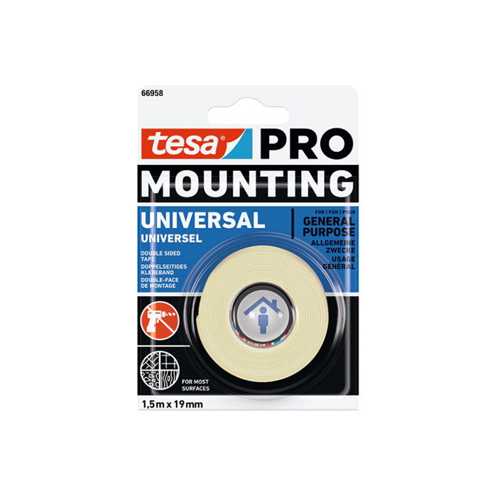 סרט דו צדדי חזק לשימוש פנימי Tesa 66958 לבן רוחב 19 מ"מ אורך 1.5 מטר