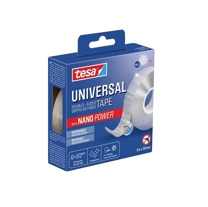 סרט דו צדדי ננו טייפ Tesa 55810 שקוף רוחב 30 מ"מ, אורך 3 מטר