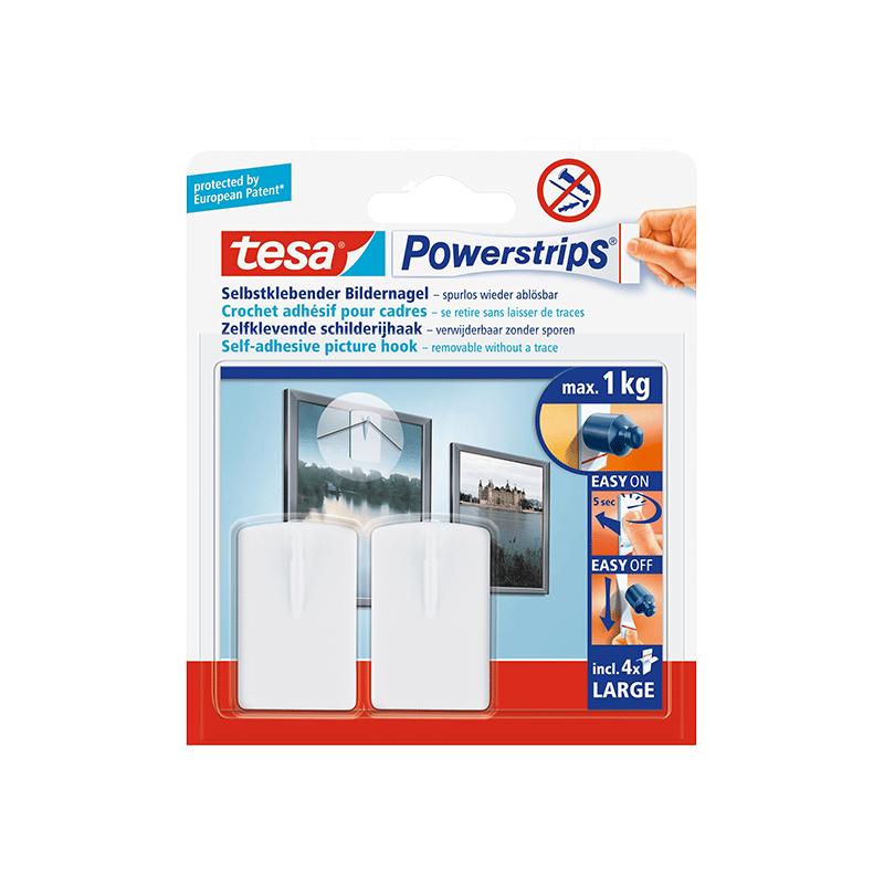 ווי תלייה לתמונות Tesa 2 ווי תלייה, 4 סרטי הדבקה 1 יחידה