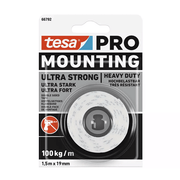 סרט דו צדדי ספוגי מקצועי חזק במיוחד עד 100 ק"ג 66792 Tesa PRO לבן רוחב 19 מ"מ, אורך 1.5 מטר