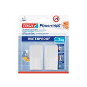 מתלי פלסטיק שטוחים עמידים למים עד 2 ק"ג. Tesa לבן 3 ווי תלייה, 4 סרטי הדבקה, 4 מטליות פריימר לניקוי